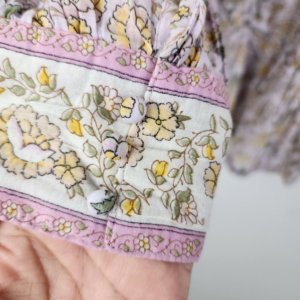 American Eagle AEO Cotton Top Floral Peasant Blouse Boho Balloon Long Sleeve S - Picture 14 of 16